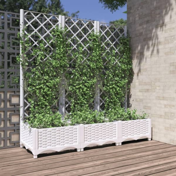 vidaXL plantekasse med espalier 120x40x121,5 cm PP hvid