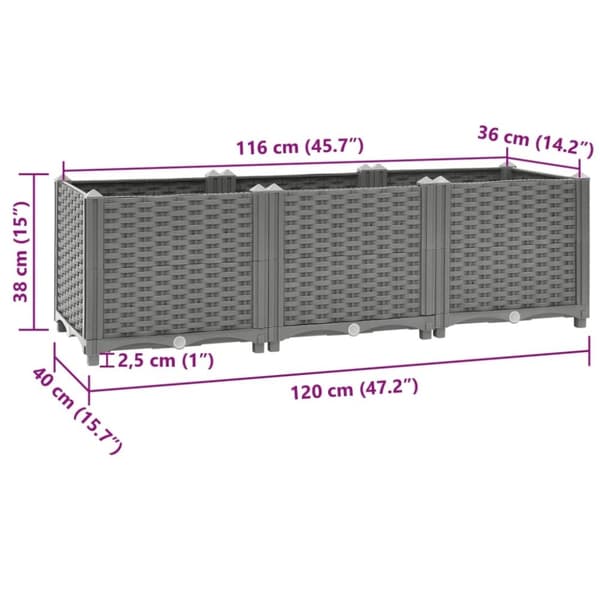vidaXL Høybed 120x40x38 cm polypropylen