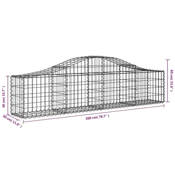 vidaXL buede gabionkurve 5 stk. 200x30x40/60 cm galvaniseret jern