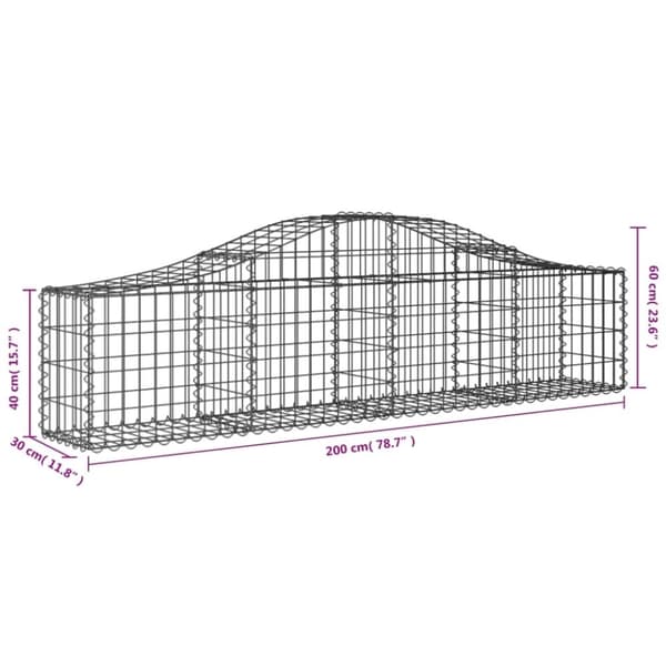 vidaXL buede gabionkurve 2 stk. 200x30x40/60 cm galvaniseret jern
