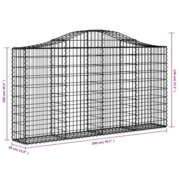 vidaXL buede gabionkurve 4 stk. 200x30x100/120 cm galvaniseret jern