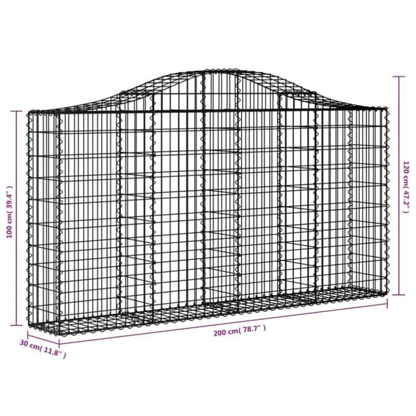 vidaXL buede gabionkurve 30 stk. 200x30x100/120 cm galvaniseret jern