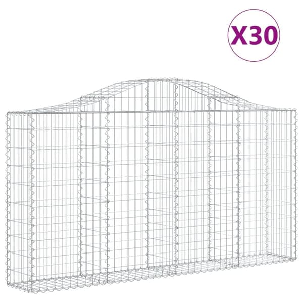 vidaXL buede gabionkurve 30 stk. 200x30x100/120 cm galvaniseret jern