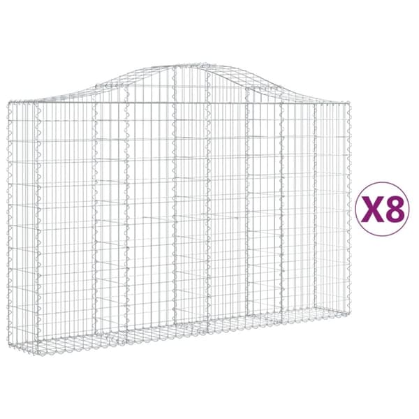 vidaXL buede gabionkurve 8 stk. 200x30x120/140 cm galvaniseret jern