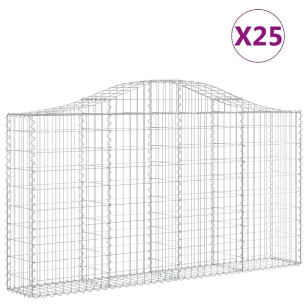 vidaXL buede gabionkurve 25 stk. 200x30x100/120 cm galvaniseret jern