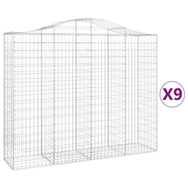 vidaXL Gabionkurver buede 9 stk 200x50x160/180 cm galvanisert jern