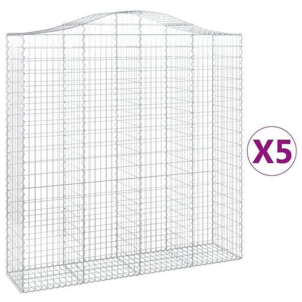 vidaXL Gabionkurver buede 5 stk 200x50x200/220 cm galvanisert jern