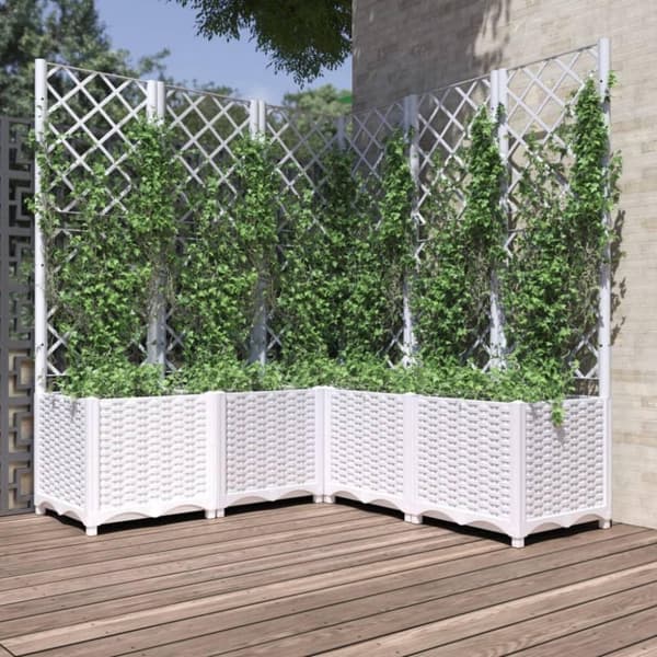 vidaXL Plantekasse med espalier hvit 120x120x136 cm PP