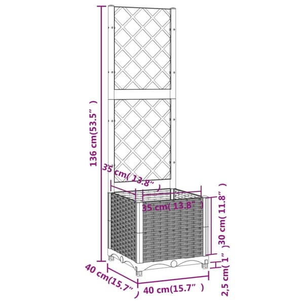vidaXL Plantekasse med espalier hvit 40x40x136 cm PP