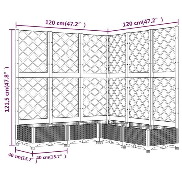 vidaXL Plantekasse med espalier hvit 120x120x121,5 cm PP
