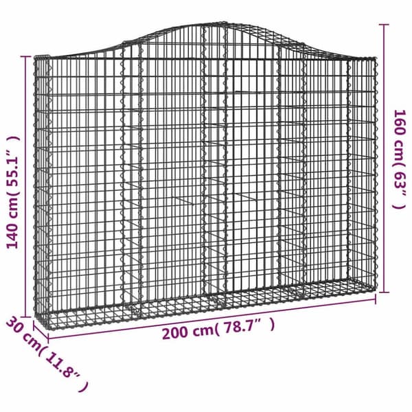 vidaXL buede gabionkurve 9 stk. 200x30x140/160 cm galvaniseret jern