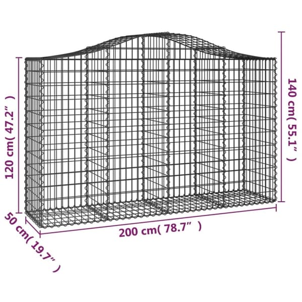 vidaXL buede gabionkurve 11 stk. 200x50x120/140 cm galvaniseret jern