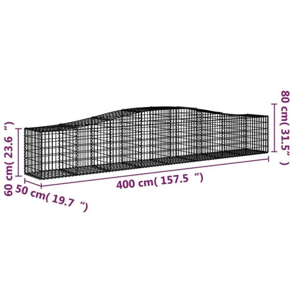vidaXL buede gabionkurve 2 stk. 400x50x60/80 cm galvaniseret jern