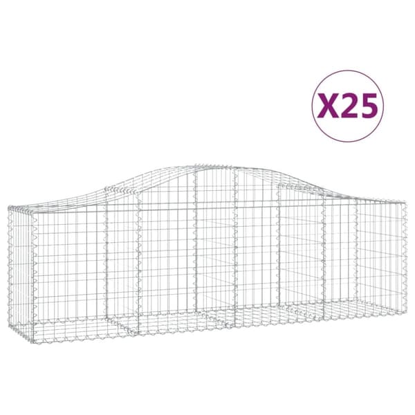 vidaXL buede gabionkurve 25 stk. 200x50x60/80 cm galvaniseret jern