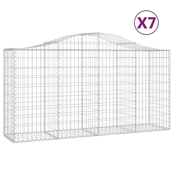 vidaXL buede gabionkurve 7 stk. 200x50x100/120 cm galvaniseret jern