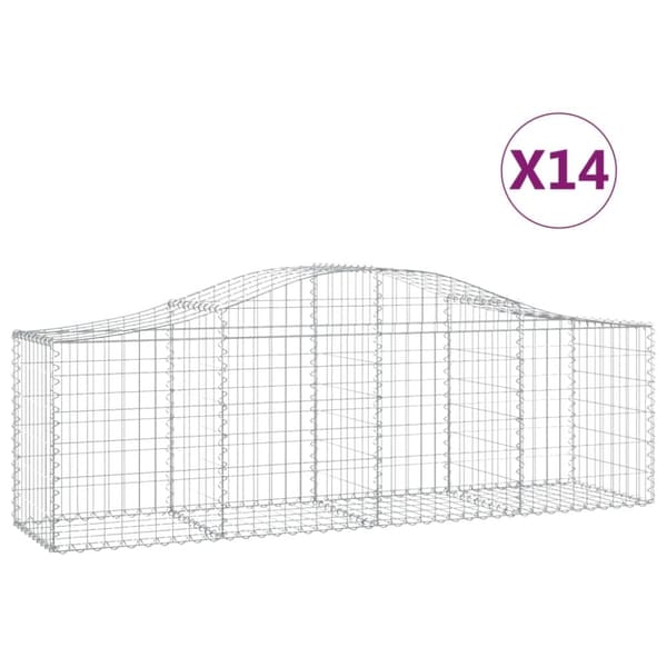 vidaXL buede gabionkurve 14 stk. 200x50x60/80 cm galvaniseret jern