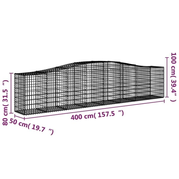 vidaXL buede gabionkurve 5 stk. 400x50x80/100 cm galvaniseret jern