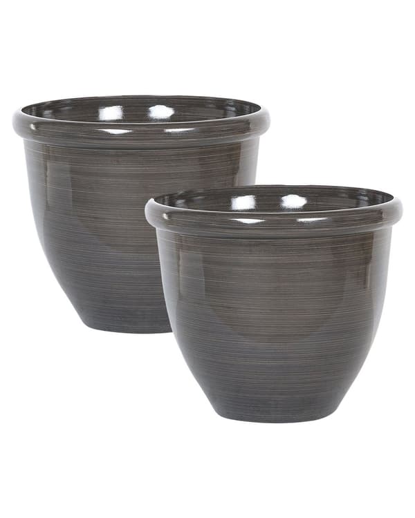 Plantekrukke Plantevogn Solid brun stenblanding Polyresin Højglans udendørs modstandsdygtighed Rund ø 44 cm