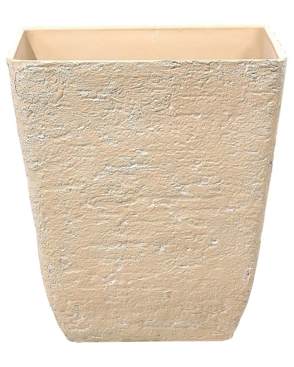 Plantekrukke Beige Stenblanding Polyresin 49 x 49 x 53 cm Dekorativ Stor Firkant Indendørs Udendørs Urtepotte med Afløbshuller til Haven