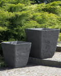 Miniatyrbillede 2 af 8: Plantekrukke Grå Stenblanding Polyresin 49x49 x 53 cm Dekorativ Stor Firkant Indendørs Udendørs Urtepotte med Afløbshuller til Haven Terrasse