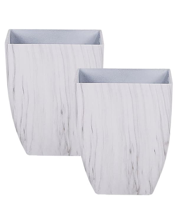 Sæt med 2 Udendørs Indendørs Plantepotter 28 x 28 x 34 cm Marmoreffekt Hvid Stenblanding Firkantet Moderne Design