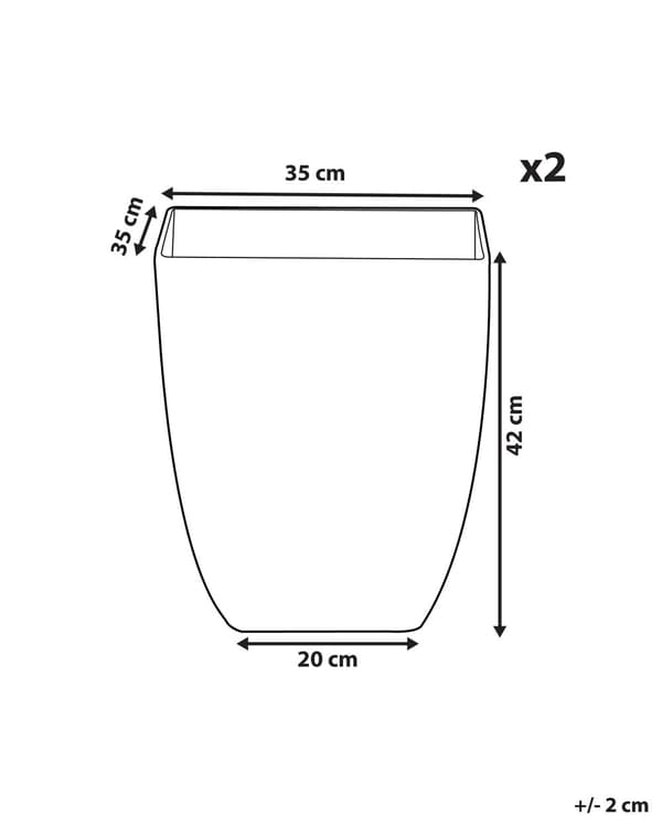 Sæt med 2 Udendørs Indendørs Plantepotter 35x35x42,5 Marmoreffekt Hvidstensblanding Firkantet Moderne Design