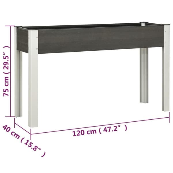 vidaXL Korotettu kukkalaatikko harmaa 120x40x75 cm WPC