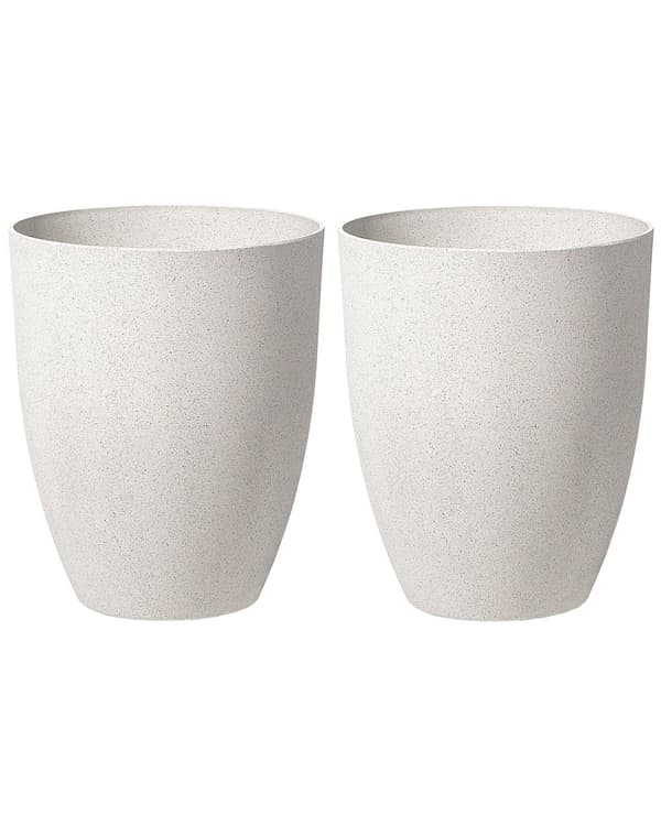 Sett med 2 Blomsterpotter Kremfarget Hvit 43 x 43 x 52 cm Moderne Firkantet Design Innendørs Utendørs