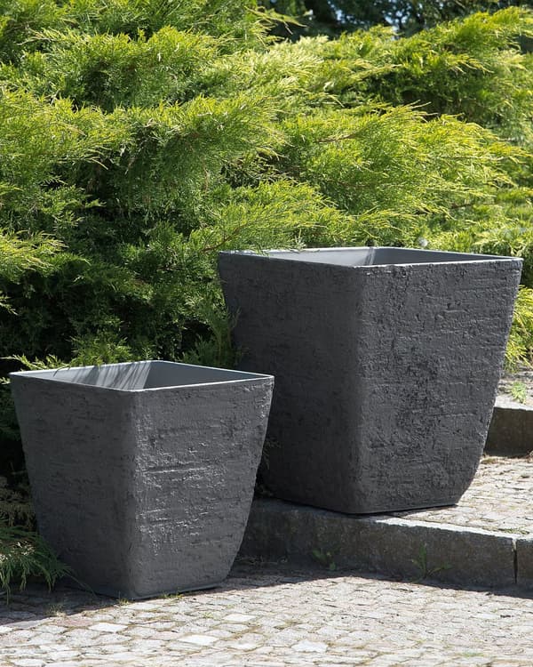 Kukkaruukku harmaa 49 x 53 x 49 cm kivijauhe neliö 2 kpl polyhartsi lasikuitu säänkestävä