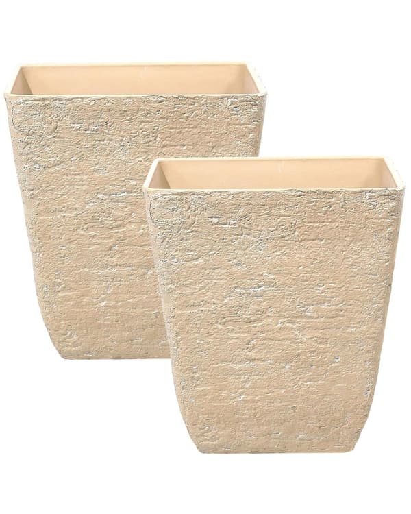 Kukkaruukku beige 49 x 53 x 49 cm kivijauhe neliö 2 kpl polyhartsi lasikuitu säänkestävä