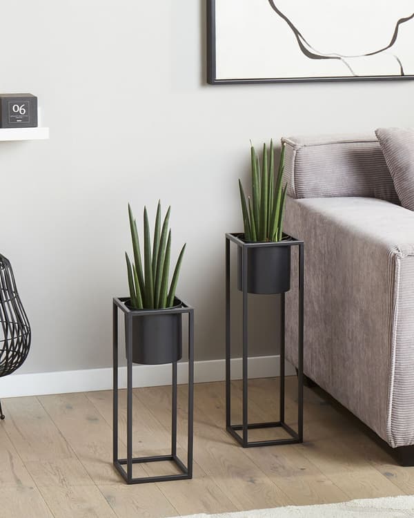 Plantestativ Svart Jern 15 x 15 x 50 cm Innendørs Utendørs Metall Blomsterkrukke UV-bestandig Moderne Industriell Stående Planter