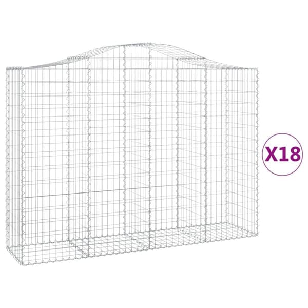 vidaXL buede gabionkurve 18 stk. 200x50x140/160 cm galvaniseret jern