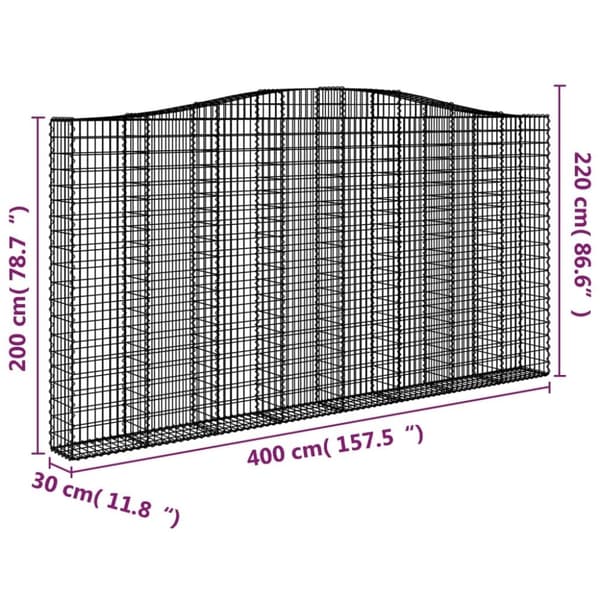 vidaXL buede gabionkurve 4 stk. 400x30x200/220 cm galvaniseret jern