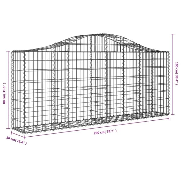 vidaXL buede gabionkurve 13 stk. 200x30x80/100 cm galvaniseret jern