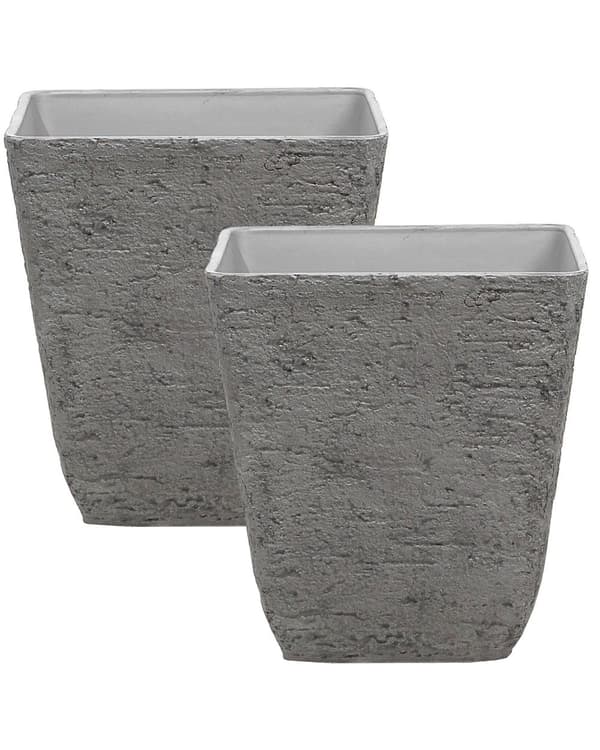 Sett med 2 Plantepotter Grå Polyresin 49 x 49 x 53 cm Innendørs Utendørs Firkant