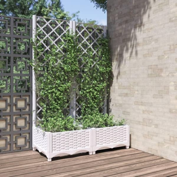 vidaXL plantekasse med espalier 80x40x121,5 cm PP hvid