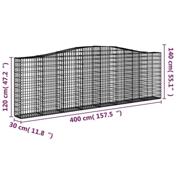vidaXL buede gabionkurve 10 stk. 400x30x120/140 cm galvaniseret jern