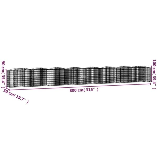 vidaXL Upphöjd planteringsgabion 800x50x100 cm galvaniserat järn