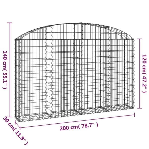 vidaXL Gabionkurv buet 200x30x120/140 cm galvanisert jern