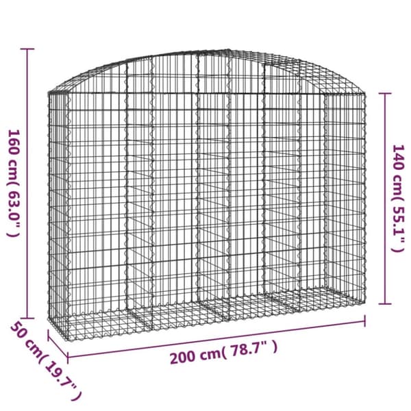 vidaXL Gabionkurv buet 200x50x140/160 cm galvanisert jern
