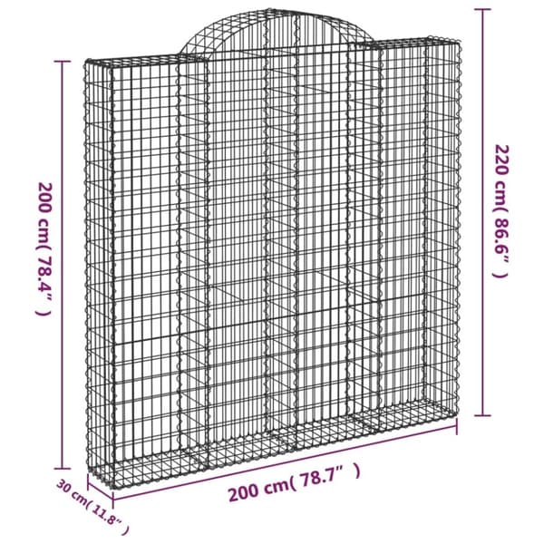 vidaXL buet gabionkurv 200x30x200/220 cm galvaniseret jern