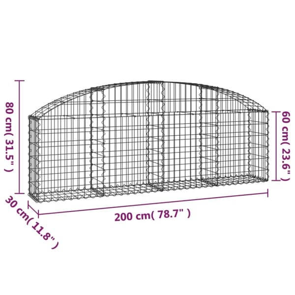 vidaXL Gabionkurv buet 200x30x60/80 cm galvanisert jern