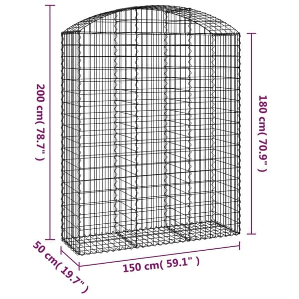 vidaXL Gabion bågformad 150x50x180/200 cm galvaniserat järn