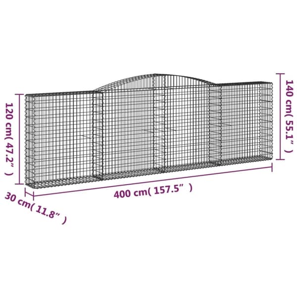 vidaXL Gabion bågformad 400x30x120/140 cm galvaniserat järn