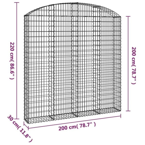 vidaXL Gabionkurv buet 200x30x200/220 cm galvanisert jern