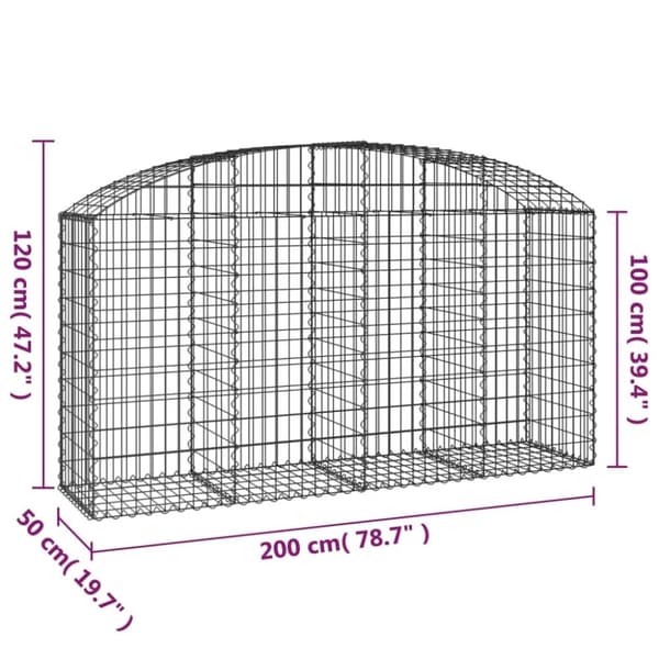 vidaXL Gabionkurv buet 200x50x100/120 cm galvanisert jern