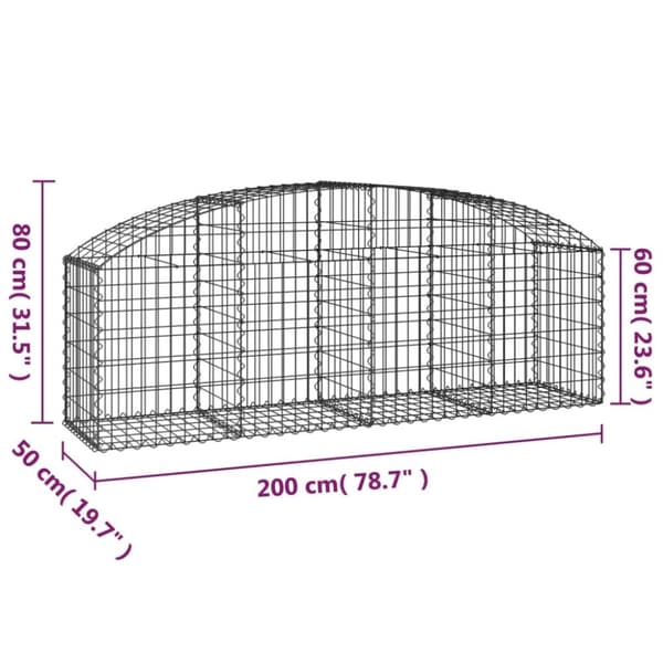 vidaXL buet gabionkurv 200x50x60/80 cm galvaniseret jern