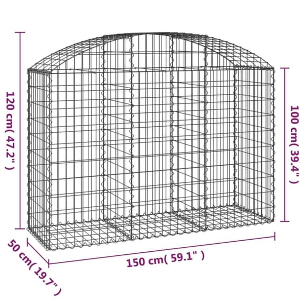 vidaXL buet gabionkurv 150x50x100/120 cm galvaniseret jern