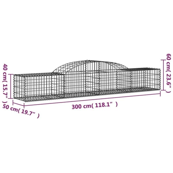 vidaXL Gabion bågformad 300x50x40/60 cm galvaniserat järn