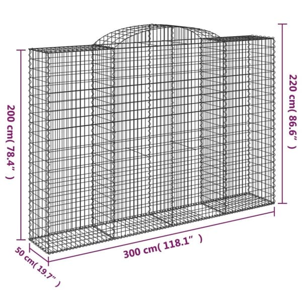 vidaXL Gabionkurv buet 300x50x200/220 cm galvanisert jern